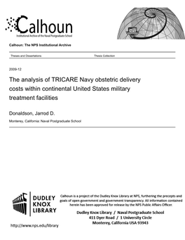 The Analysis of TRICARE Navy Obstetric Delivery Costs Within Continental United States Military Treatment Facilities