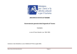 ARCHIVIO DI STATO DI TERAMO Governatorato Generale Della