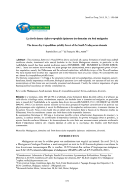 La Forêt Dense Sèche Tropophile Épineuse Du Domaine Du Sud Malgache