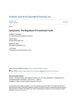 The Regulation of Investment Funds