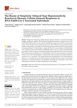 Delayed-Type Hypersensitivity Reaction to Measure Cellular Immune Responses in RNA-SARS-Cov-2 Vaccinated Individuals