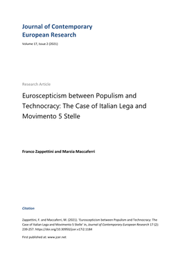 Journal of Contemporary European Research Euroscepticism Between