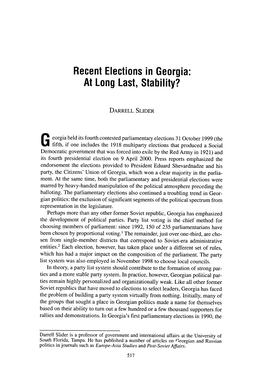 Recent Elections in Georgia: at Long Last, Stability?