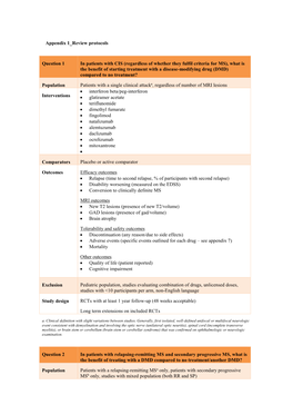 Appendix 1 Review Protocols Question 1 In