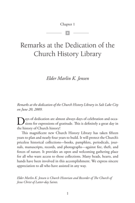 Remarks at the Dedication of the Church History Library