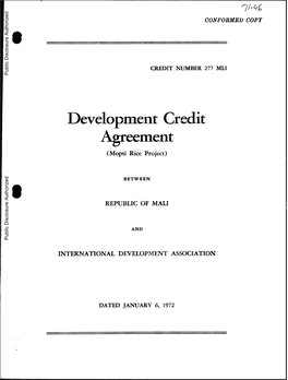 Development Credit Agreement (Mopti Rice Project) Public Disclosure Authorized