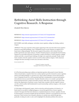 Rethinking Aural Skills Instruction Through Cognitive Research: a Response