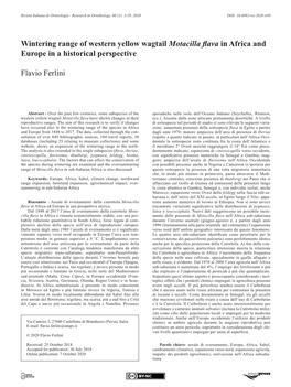 Wintering Range of Western Yellow Wagtail Motacilla Flava in Africa and Europe in a Historical Perspective