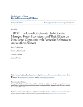 The Use of Glyphosate Herbicides in Managed Forest Ecosystems and Their Effects on Non-Target Organisms with Partial Reference to Ants As Bioindicators