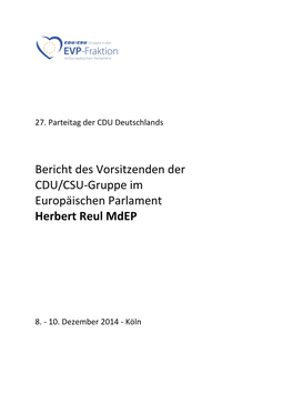 Bericht Der CDU/CSU-Gruppe in Der EVP-Fraktion Im Europäischen