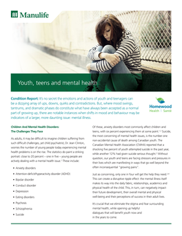 Youth, Teens and Mental Health