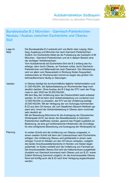 Bundesstraße B 2 München - Garmisch-Partenkirchen Neubau / Ausbau Zwischen Eschenlohe Und Oberau- Süd