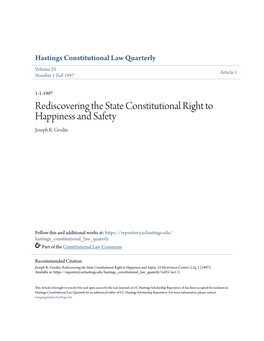 Rediscovering the State Constitutional Right to Happiness and Safety Joseph R