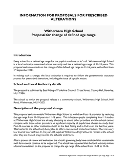 Withernsea High School Proposal for Change of Defined Age Range