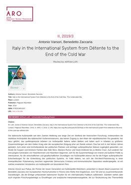 Italy in the International System from Détente to the End of the Cold War