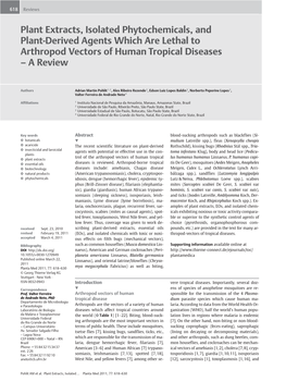 Plant Extracts, Isolated Phytochemicals, and Plant-Derived Agents Which Are Lethal to Arthropod Vectors of Human Tropical Diseases – a Review