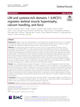 LIM and Cysteine-Rich Domains 1 (LMCD1) Regulates Skeletal Muscle Hypertrophy, Calcium Handling, and Force Duarte M