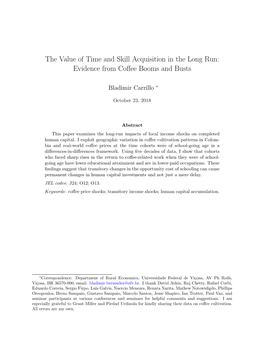 The Value of Time and Skill Acquisition in the Long Run: Evidence from Coﬀee Booms and Busts