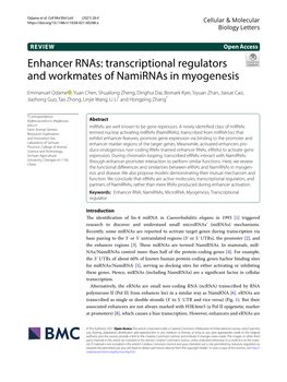 Enhancer Rnas: Transcriptional Regulators and Workmates of Namirnas in Myogenesis