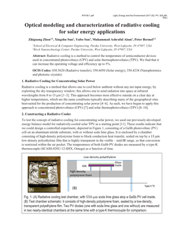 Optical Modeling and Characterization of Radiative Cooling for Solar Energy