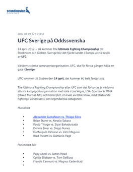 UFC Sverige På Oddssvenska