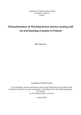 Characterization of Pectobacterium Strains Causing Soft Rot and Blackleg of Potato in Finland