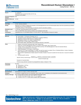 Recombinant Human Glyoxalase I Catalog Number: 4959-GL