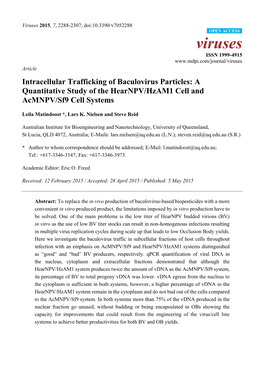 Intracellular Trafficking of Baculovirus Particles: a Quantitative Study of the Hearnpv/Hzam1 Cell and Acmnpv/Sf9 Cell Systems