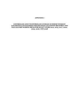 Appendix I Controlled and Uncontrolled Average Summer Weekday Locomotive Inventories for Houston-Galveston-Brazoria and Dallas-F