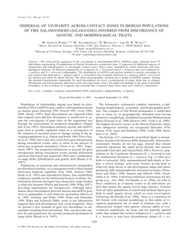 Salamandra) Inferred from Discordance of Genetic and Morphological Traits