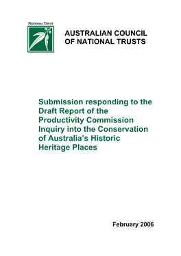 Submission Responding to the Draft Report of the Productivity Commission Inquiry Into the Conservation of Australia’S Historic Heritage Places
