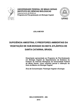 Suficiência Amostral E Preditores Ambientais Da Vegetação De Sub-Bosque Da Mata Atlântica De Santa Catarina, Brasil