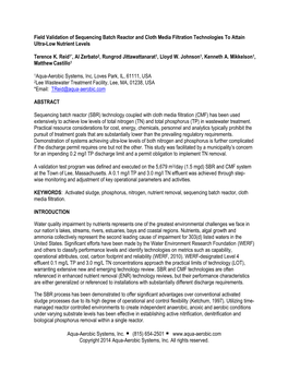 Field Validation of Sequencing Batch Reactor and Cloth Media Filtration Technologies to Attain Ultra-Low Nutrient Levels