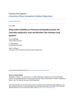 Deep-Water Turbidites As Holocene Earthquake Proxies: the Cascadia Subduction Zone and Northern San Andreas Fault Systems