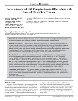 Factors Associated with Complications in Older Adults with Isolated Blunt Chest Trauma