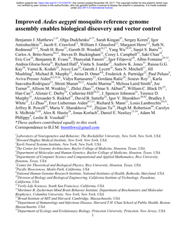 Improved Aedes Aegypti Mosquito Reference Genome Assembly Enables Biological Discovery and Vector Control