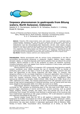 Imposex Phenomenon in Gastropods from Bitung Waters, North Sulawesi, Indonesia Natalie D