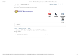 Home Gallery Activities News Bernama - EPF's I-Sinar Facility Now Open to All EPF Contributors - Tengku Zafrul