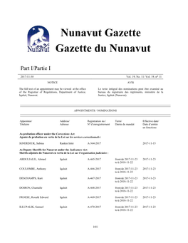 Nunavut Gazette Gazette Du Nunavut