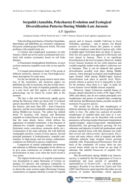 Serpulid (Annelida, Polychaeta) Evolution and Ecological Diversification Patterns During Middle-Late Jurassic A.P