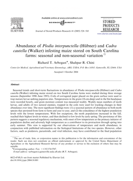 And Cadra Cautella (Walker) Infesting Maize Stored on South Carolina Farms: Seasonal and Non-Seasonal Variation$