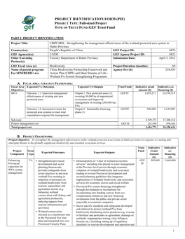 (PIF) PROJECT TYPE: Full-Sized Project TYPE of TRUST FUND:GEF Trust Fund