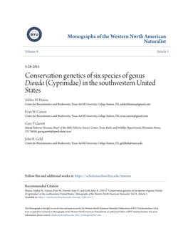 Conservation Genetics of Six Species of Genus Dionda (Cyprinidae) in the Southwestern United States Ashley H