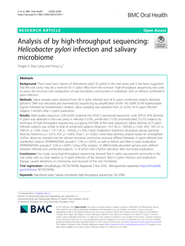 Helicobacter Pylori Infection and Salivary Microbiome Yingjie Ji, Xiao Liang and Hong Lu*