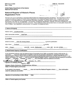 National Register of Historic Places J Registration Form I -S