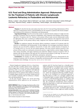 Ofatumumab for the Treatment of Patients with Chronic Lymphocytic Leukemia Refractory to Fludarabine and Alemtuzumab