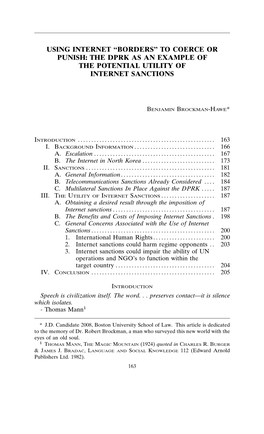 The Dprk As an Example of the Potential Utility of Internet Sanctions