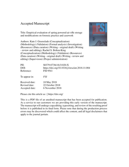 Empirical Evaluation of Spring Powered Air Rifle Storage and Modifications on Forensic Practice and Casework