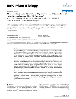 Characterization and Transferability of Microsatellite Markers of the Cultivated Peanut (Arachis Hypogaea)