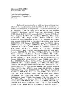 Décision N° 2007-557 DC Du 15 Novembre 2007